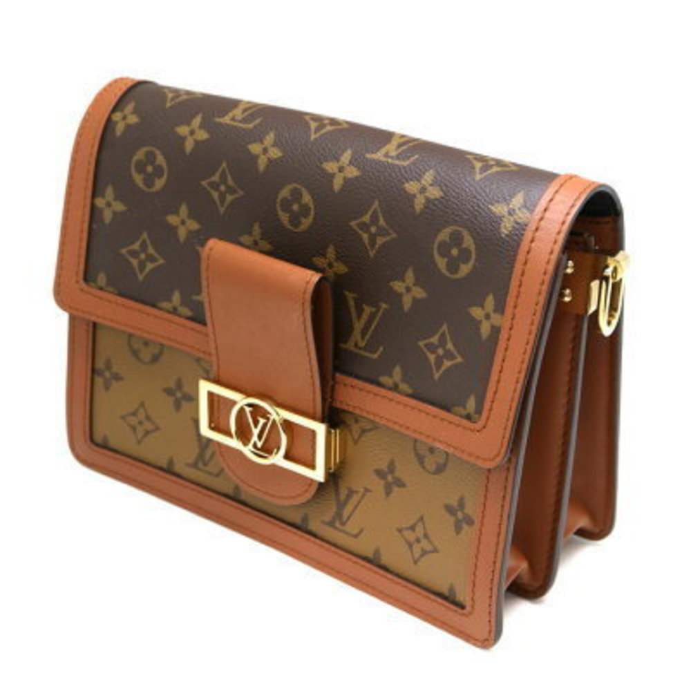 Louis Vuitton Dauphine Clutch Shoulder Bag Reverse Brown Camel LV